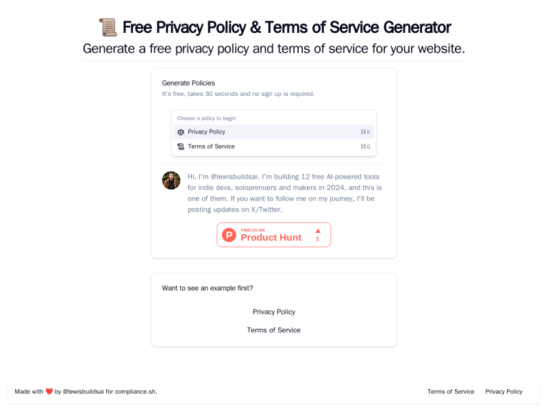 PoliciesByAI - Free Privacy Policy & Terms of Service Generator using AI