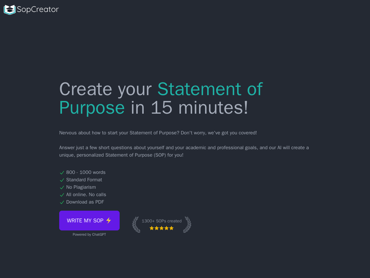 SopCreator - Statement of Purpose Generator | Features, Reviews, and ...