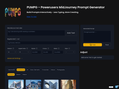PUMPG - Midjourney Prompt Generator