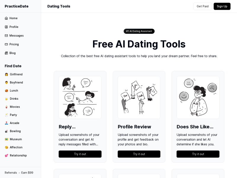 PracticeDate: Free AI Dating Tools