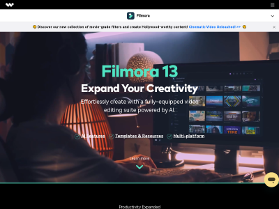 Wondershare Filmora-- fully-equipped video editing software powered by AI.
